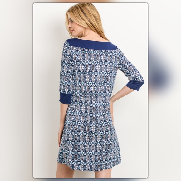 Last One! Royal Blue Print Dress - Picture 2 of 2